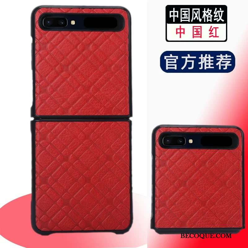 Samsung Z Flip Coque Étui En Cuir Incassable Plier Divisé Rouge Housse