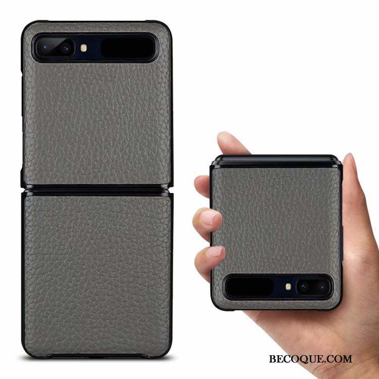 Samsung Z Flip Étui En Cuir Bleu Plier Incassable Téléphone Portable Coque De Téléphone