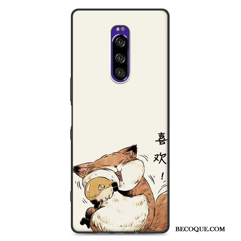 Sony Xperia 1 Coque De Téléphone Étui Délavé En Daim Noir Dessin Animé Charmant