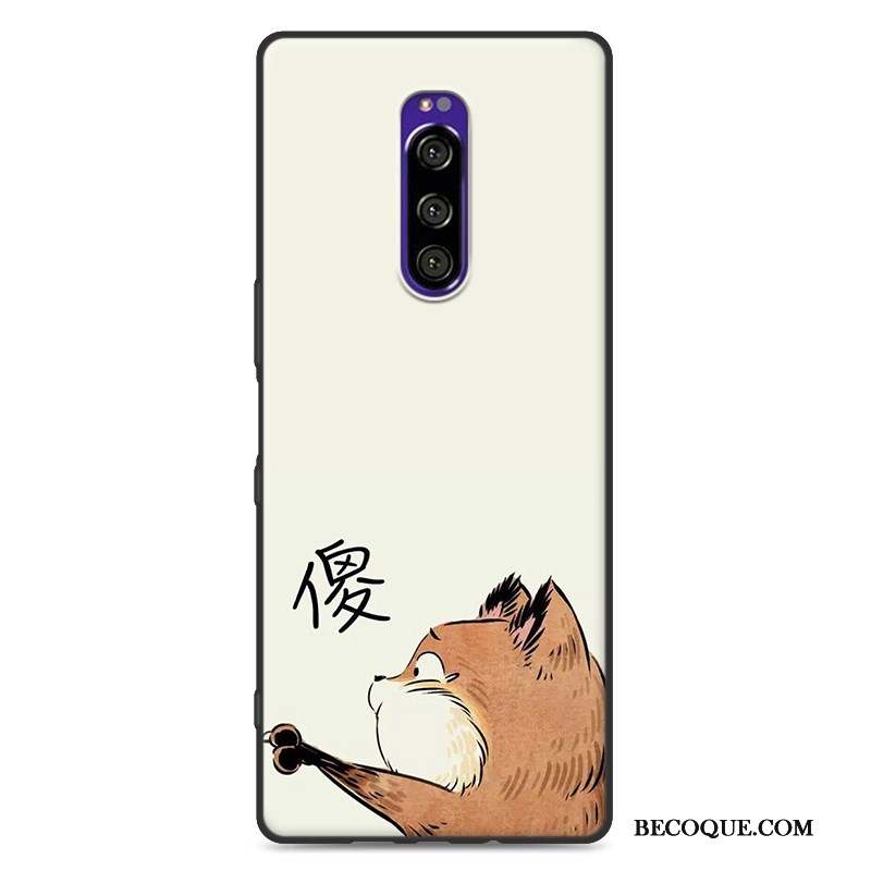 Sony Xperia 1 Coque De Téléphone Étui Délavé En Daim Noir Dessin Animé Charmant