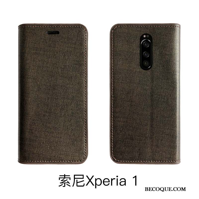 Sony Xperia 1 Housse Luxe Coque De Téléphone Cuir Véritable Bovins Étui En Cuir