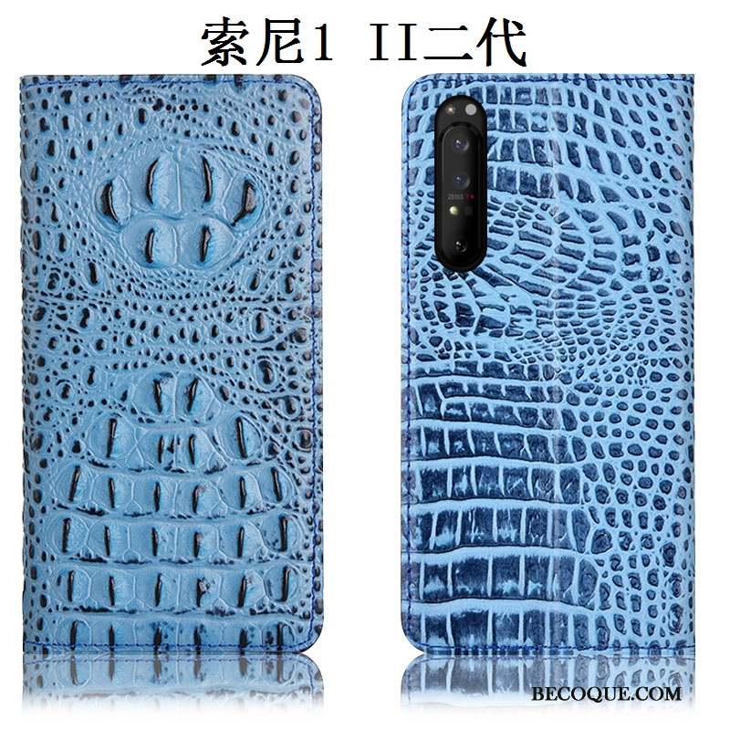 Sony Xperia 1 Ii Coque De Téléphone Cuir Véritable Protection Housse Bleu Étui