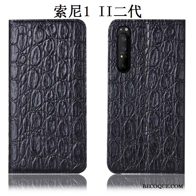 Sony Xperia 1 Ii Coque Noir Housse Incassable Cuir Véritable Modèle Fleurie Protection