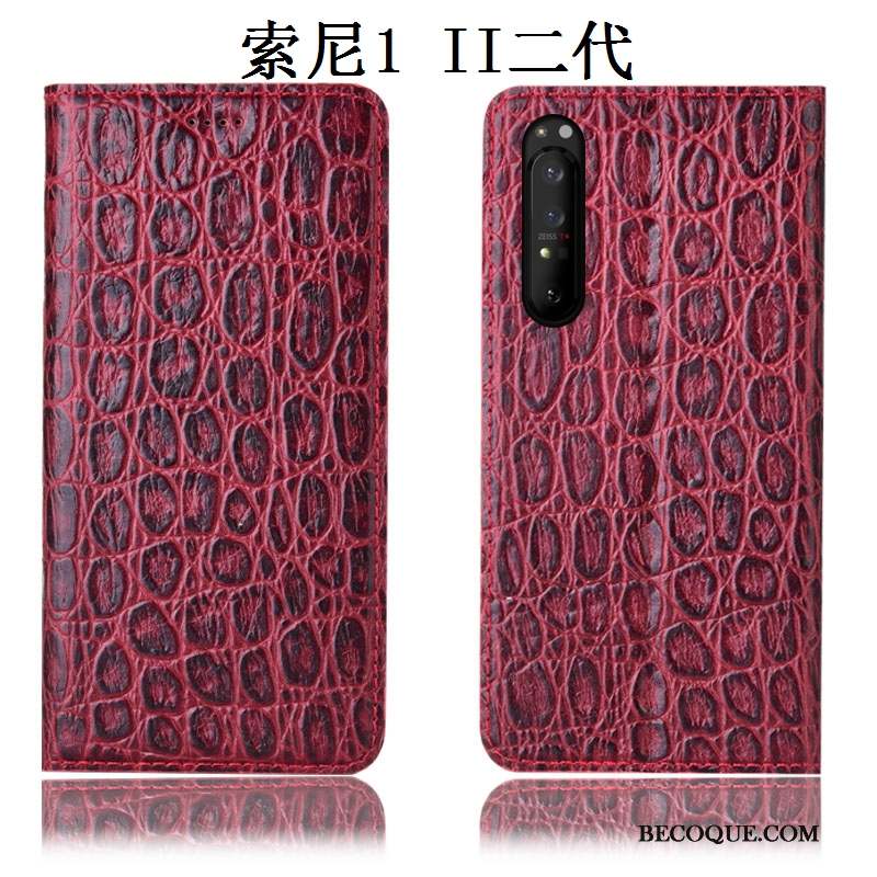 Sony Xperia 1 Ii Coque Noir Housse Incassable Cuir Véritable Modèle Fleurie Protection