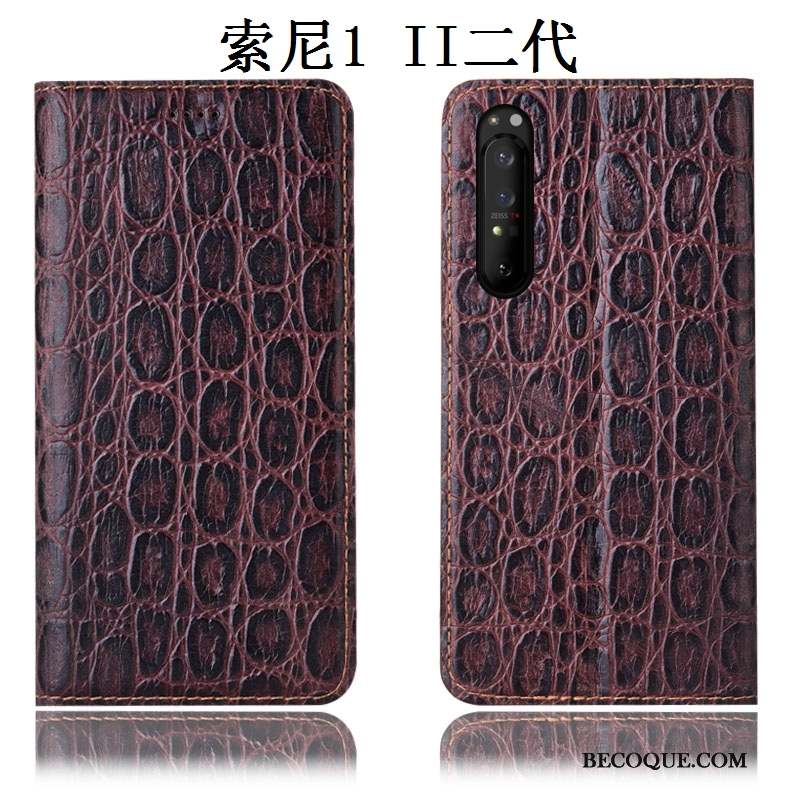 Sony Xperia 1 Ii Coque Noir Housse Incassable Cuir Véritable Modèle Fleurie Protection