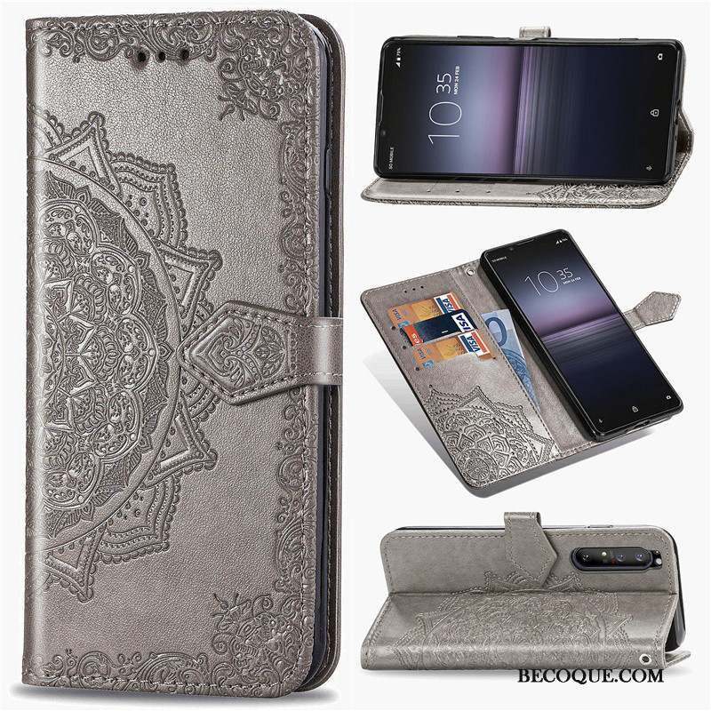 Sony Xperia 1 Ii Coque Ornements Suspendus Protection Étui En Cuir Housse Couleur Unie En Relief