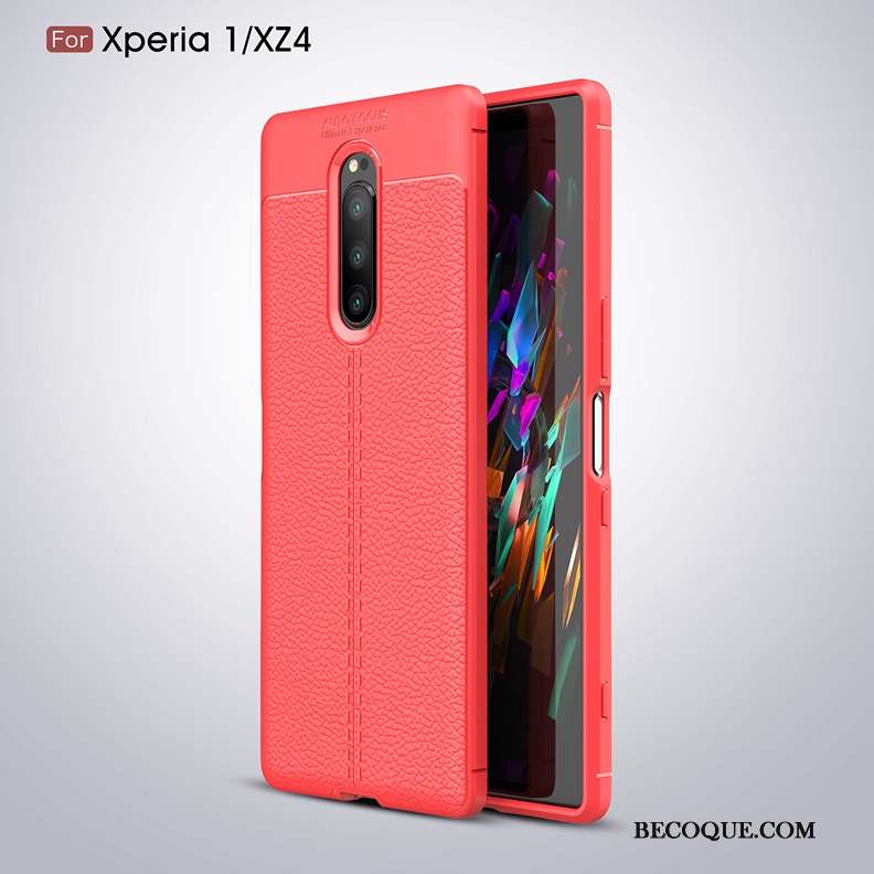 Sony Xperia 1 Litchi Bleu Modèle Fleurie Silicone Étui Coque