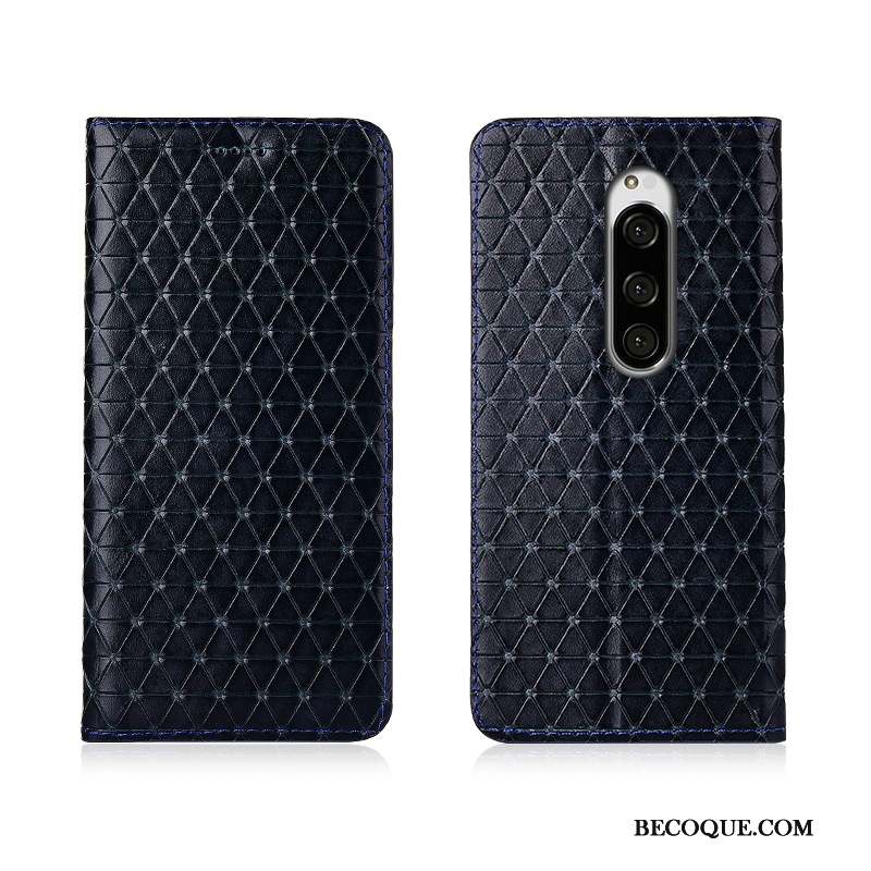 Sony Xperia 1 Plaid Étui Étui En Cuir Cuir Véritable Coque Fluide Doux