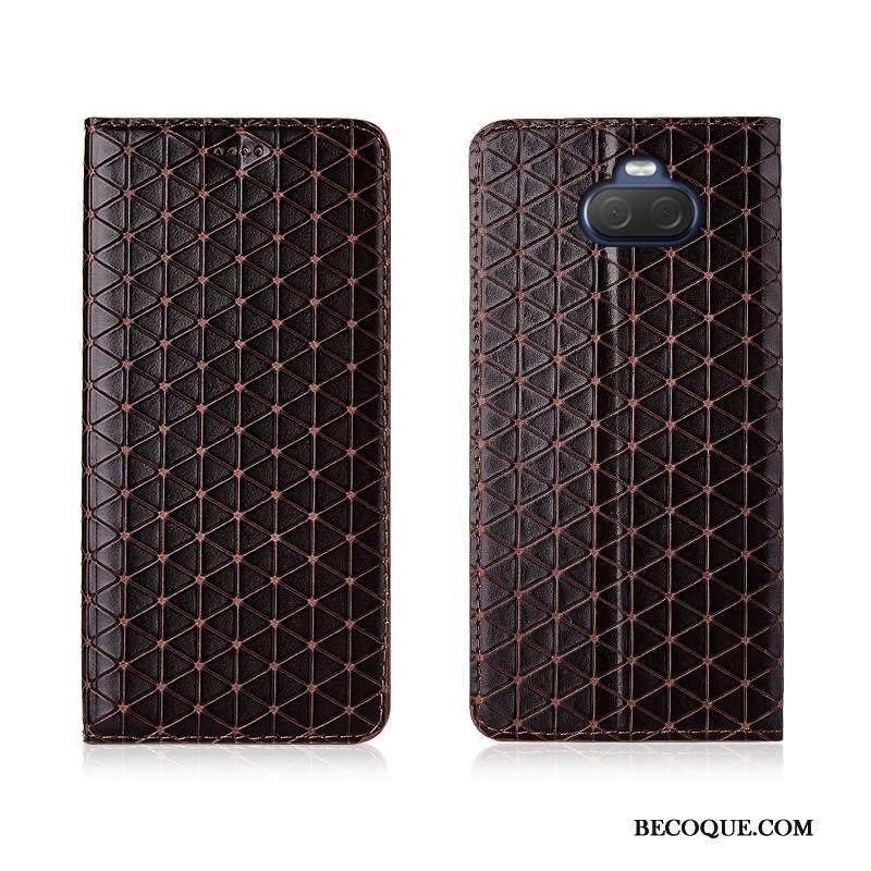 Sony Xperia 10 Coque Fluide Doux Plaid Cuir Véritable Silicone Téléphone Portable Étui En Cuir