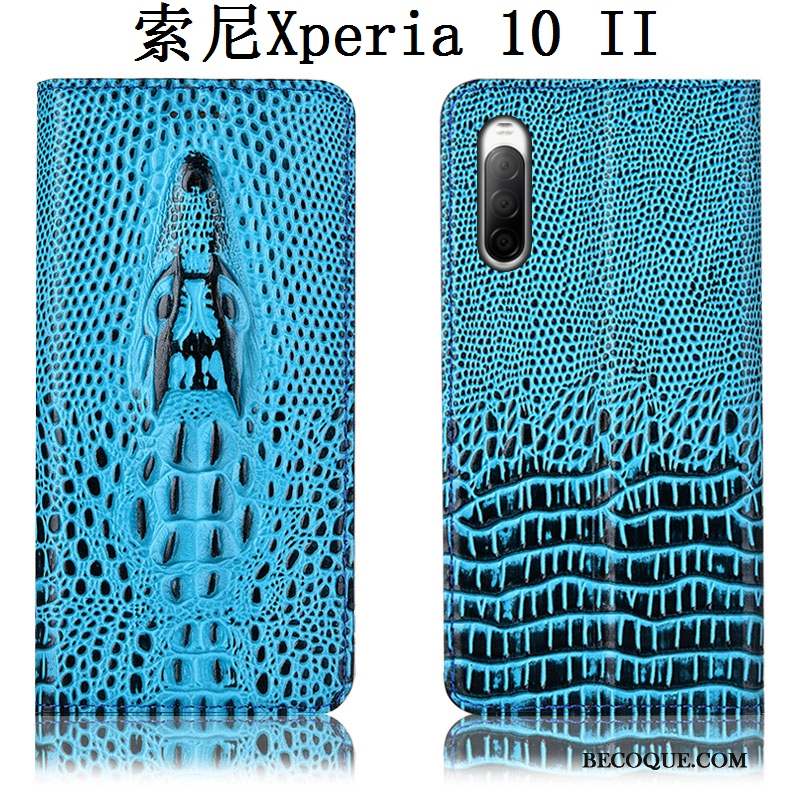 Sony Xperia 10 Ii Coque Crocodile Étui Étui En Cuir Incassable Noir Housse