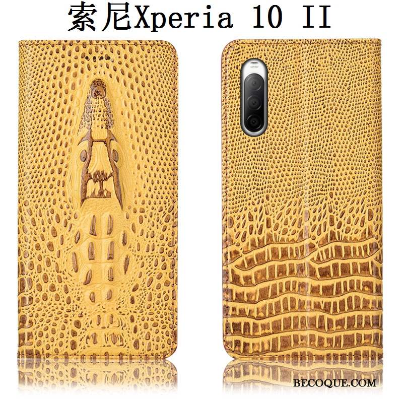 Sony Xperia 10 Ii Coque Crocodile Étui Étui En Cuir Incassable Noir Housse