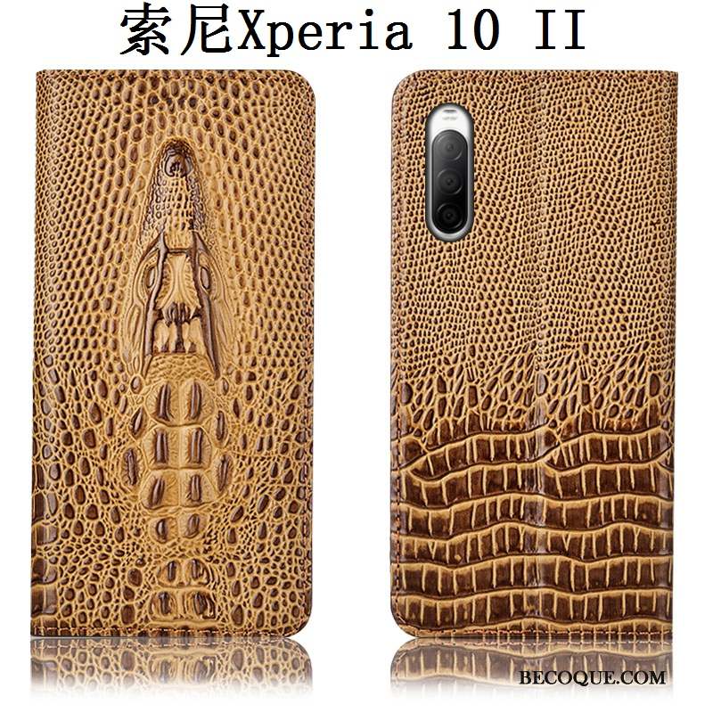 Sony Xperia 10 Ii Coque Crocodile Étui Étui En Cuir Incassable Noir Housse