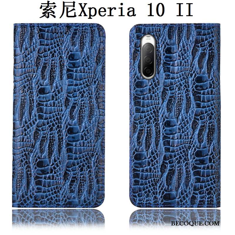 Sony Xperia 10 Ii Coque Noir Crocodile Cuir Véritable Incassable Étui Housse