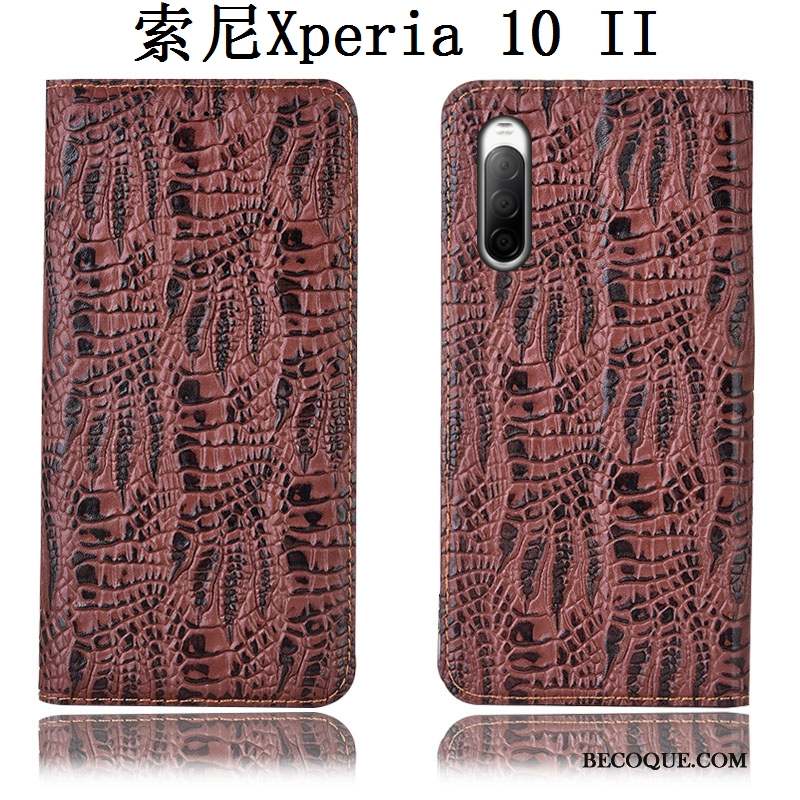 Sony Xperia 10 Ii Coque Noir Crocodile Cuir Véritable Incassable Étui Housse