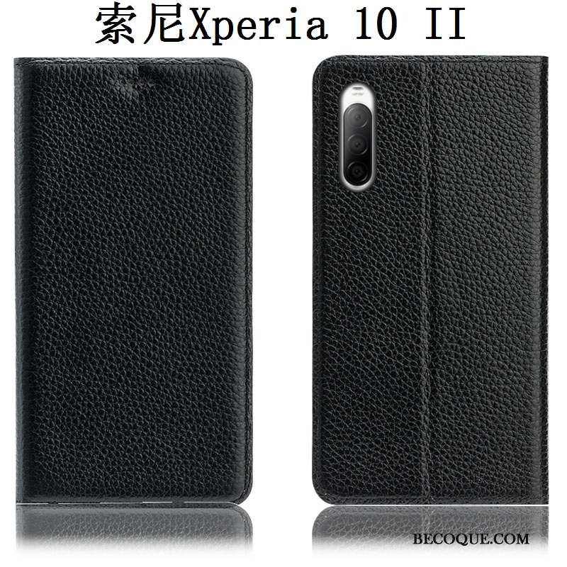 Sony Xperia 10 Ii Modèle Fleurie Litchi Incassable Bleu Coque De Téléphone Housse