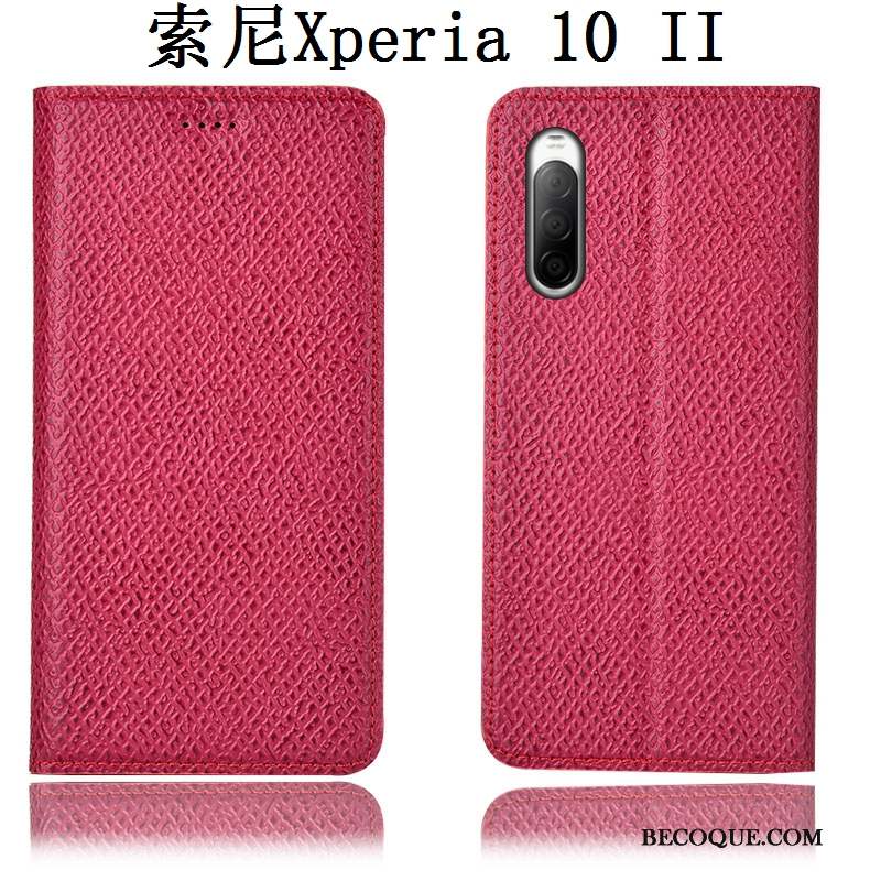 Sony Xperia 10 Ii Étui Incassable Housse Mesh Cuir Véritable Coque De Téléphone