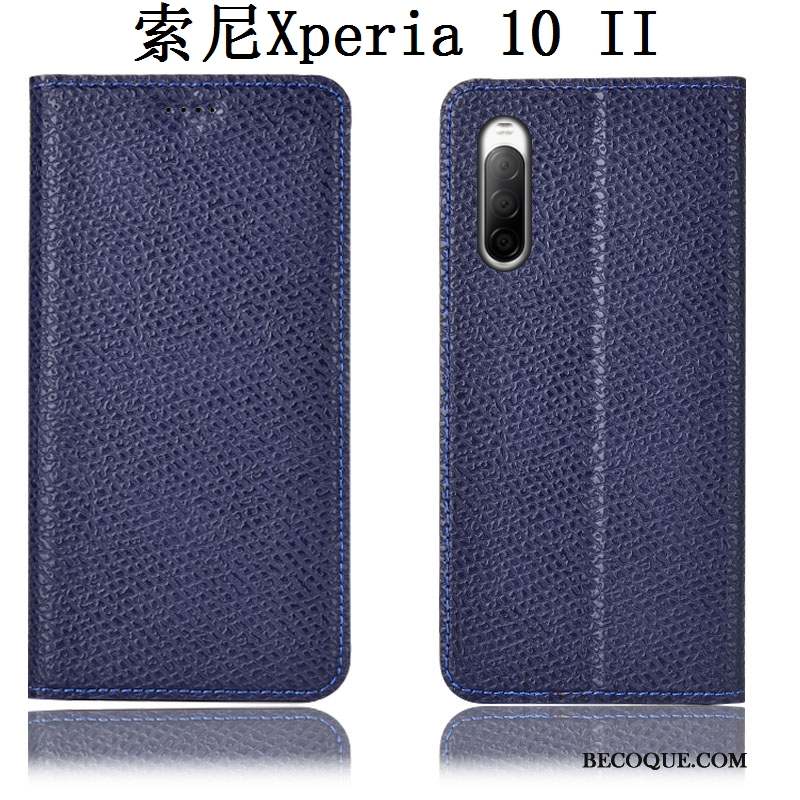 Sony Xperia 10 Ii Étui Incassable Housse Mesh Cuir Véritable Coque De Téléphone