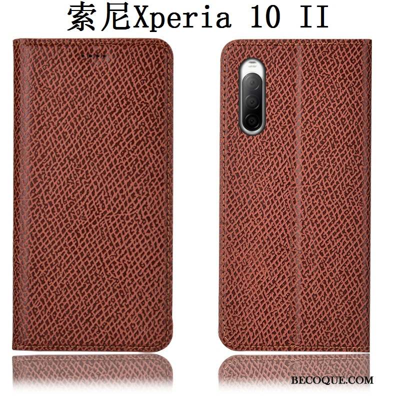 Sony Xperia 10 Ii Étui Incassable Housse Mesh Cuir Véritable Coque De Téléphone