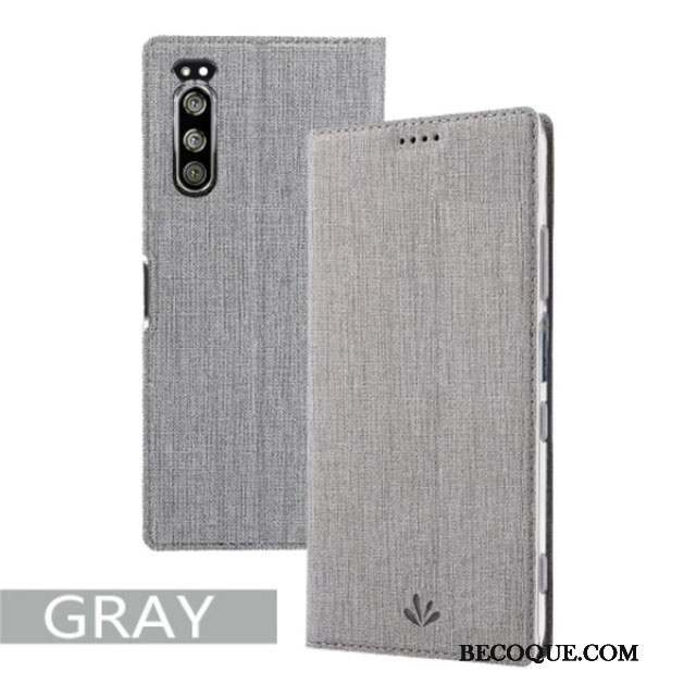 Sony Xperia 5 Coque De Téléphone Incassable Tissu Support Modèle Fleurie Gris