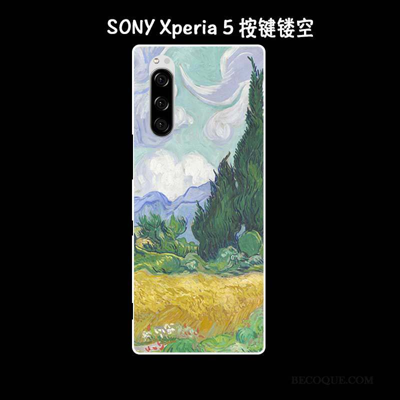 Sony Xperia 5 Coque De Téléphone Étui Fluide Doux Incassable Vintage Vert