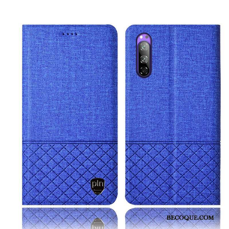 Sony Xperia 5 Étui En Cuir Coque De Téléphone Incassable Lin Plaid Noir