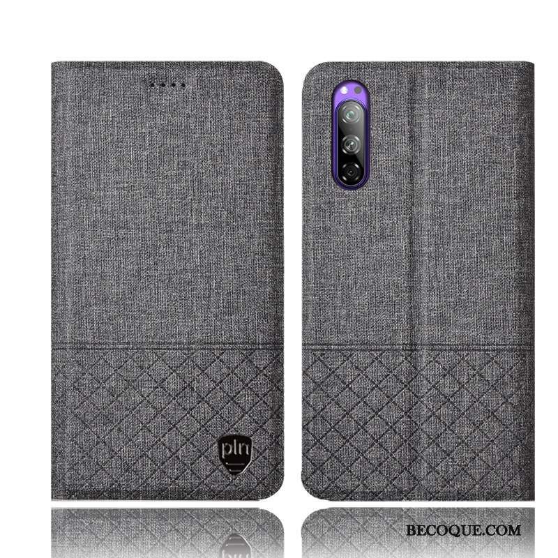 Sony Xperia 5 Étui En Cuir Coque De Téléphone Incassable Lin Plaid Noir