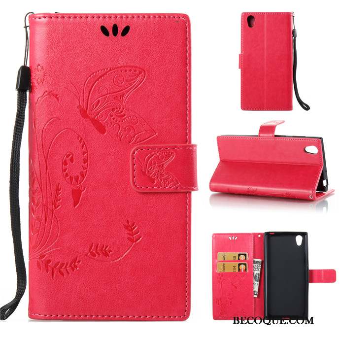 Sony Xperia L1 Housse Coque Étui En Cuir Rouge Protection Silicone