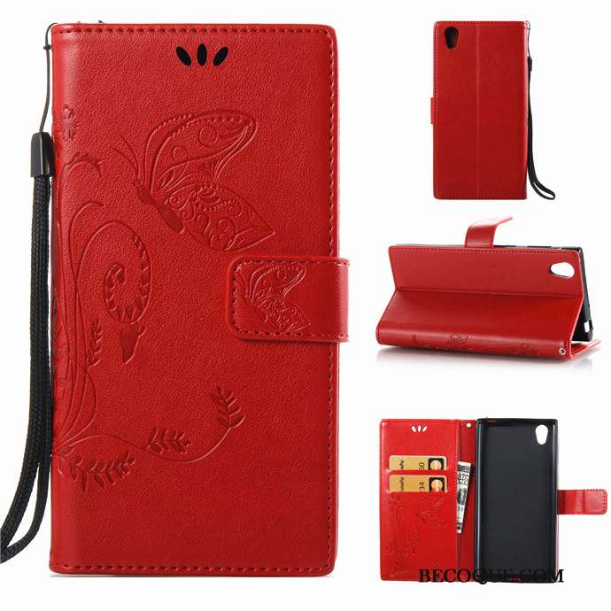 Sony Xperia L1 Housse Coque Étui En Cuir Rouge Protection Silicone