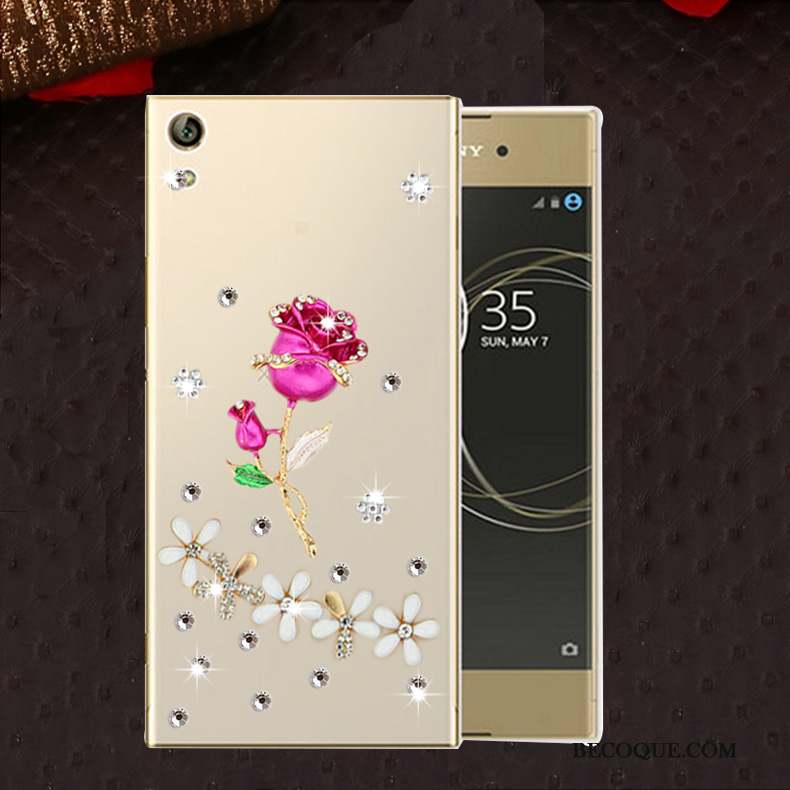 Sony Xperia L1 Or Protection Fluide Doux Coque De Téléphone Étui Strass