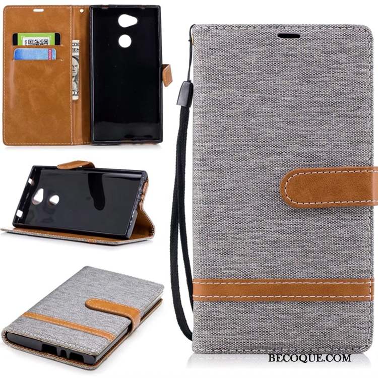 Sony Xperia L2 Coque En Denim Étui En Cuir Carte Téléphone Portable Support Incassable