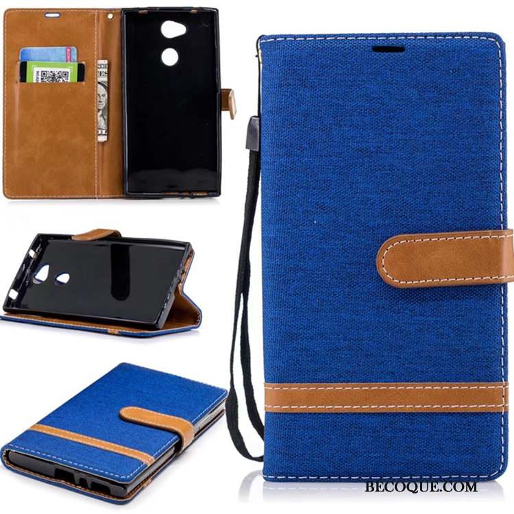 Sony Xperia L2 Coque En Denim Étui En Cuir Carte Téléphone Portable Support Incassable