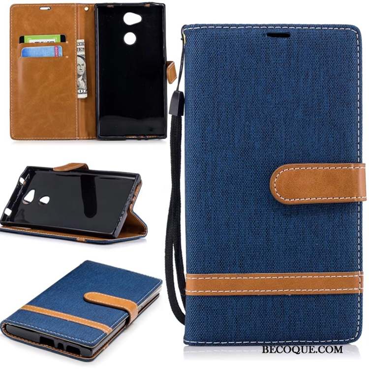 Sony Xperia L2 Coque En Denim Étui En Cuir Carte Téléphone Portable Support Incassable