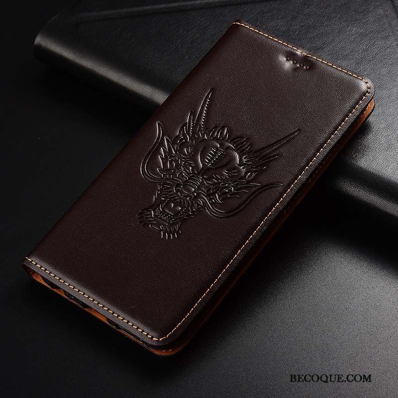 Sony Xperia L3 Modèle Fleurie Étui Coque De Téléphone Cuir Véritable Dragon Protection