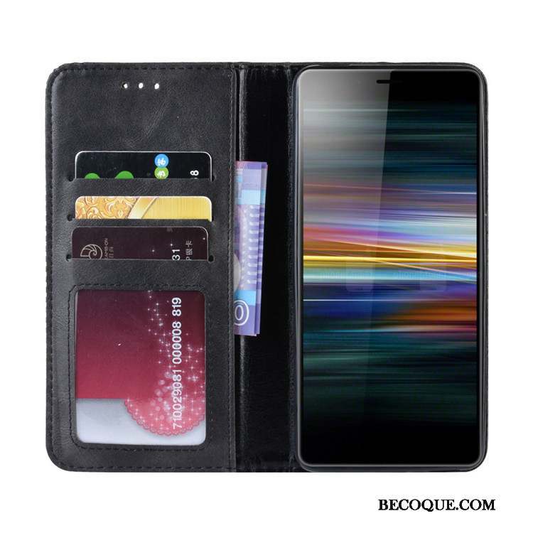 Sony Xperia L3 Noir Protection Portefeuille Coque De Téléphone Magnétisme Étui En Cuir