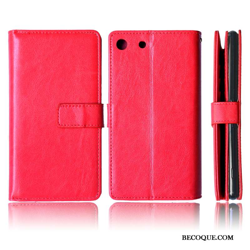 Sony Xperia M5 Dual Coque Carte Téléphone Portable Étui Incassable Rouge Étui En Cuir