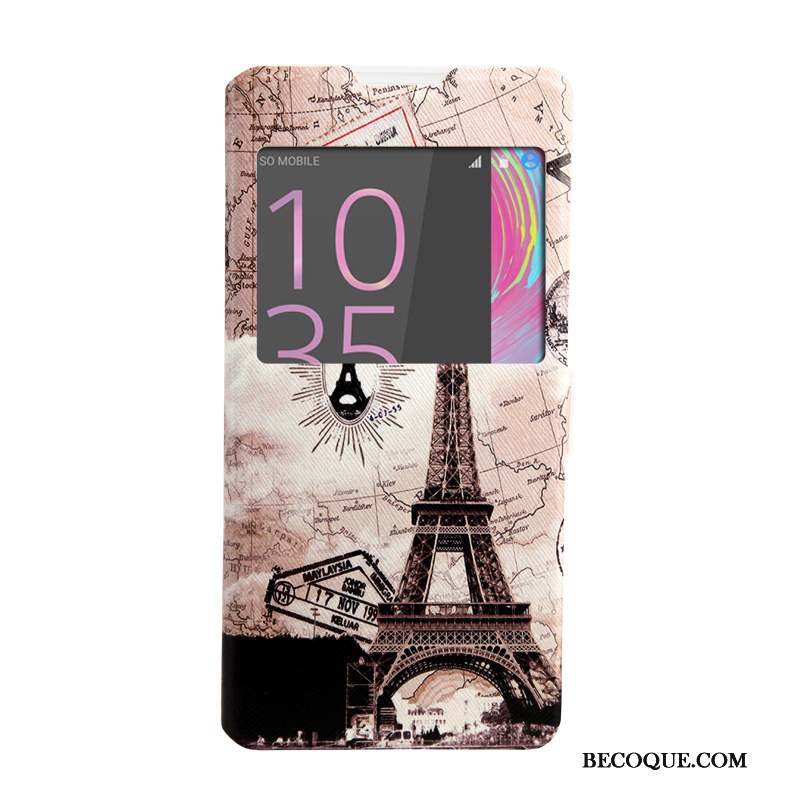 Sony Xperia Xa Ultra Coque Étui En Cuir Téléphone Portable Rose Peinture Housse Windows