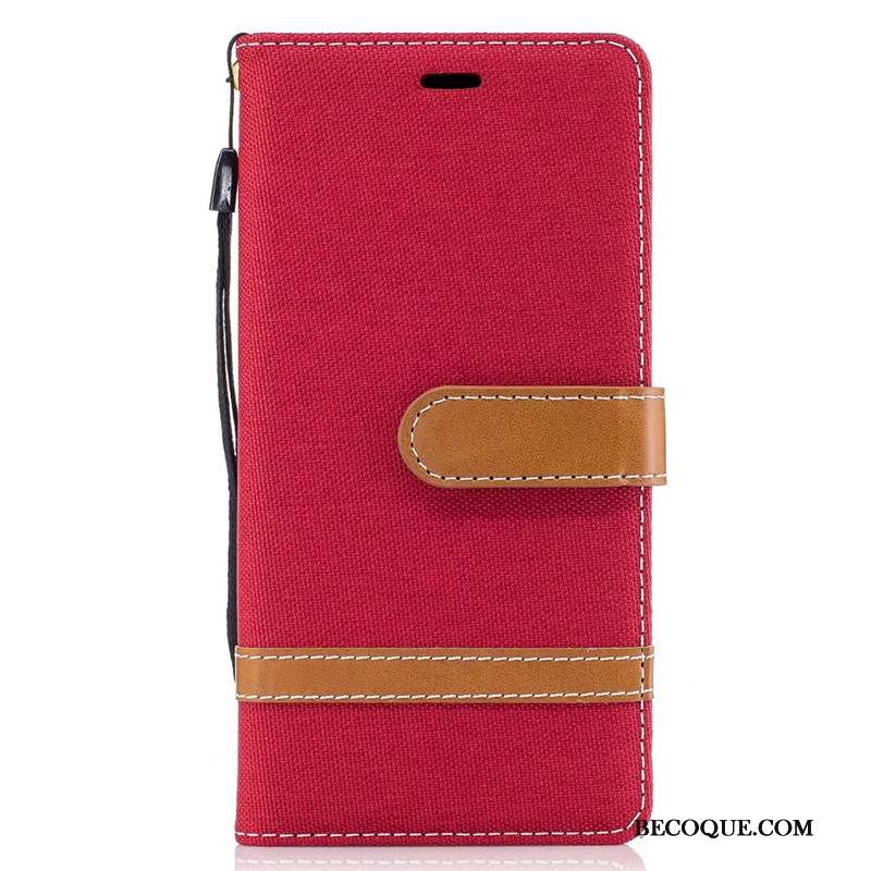 Sony Xperia Xa1 Coque Housse En Denim Protection Rouge Portefeuille Étui En Cuir