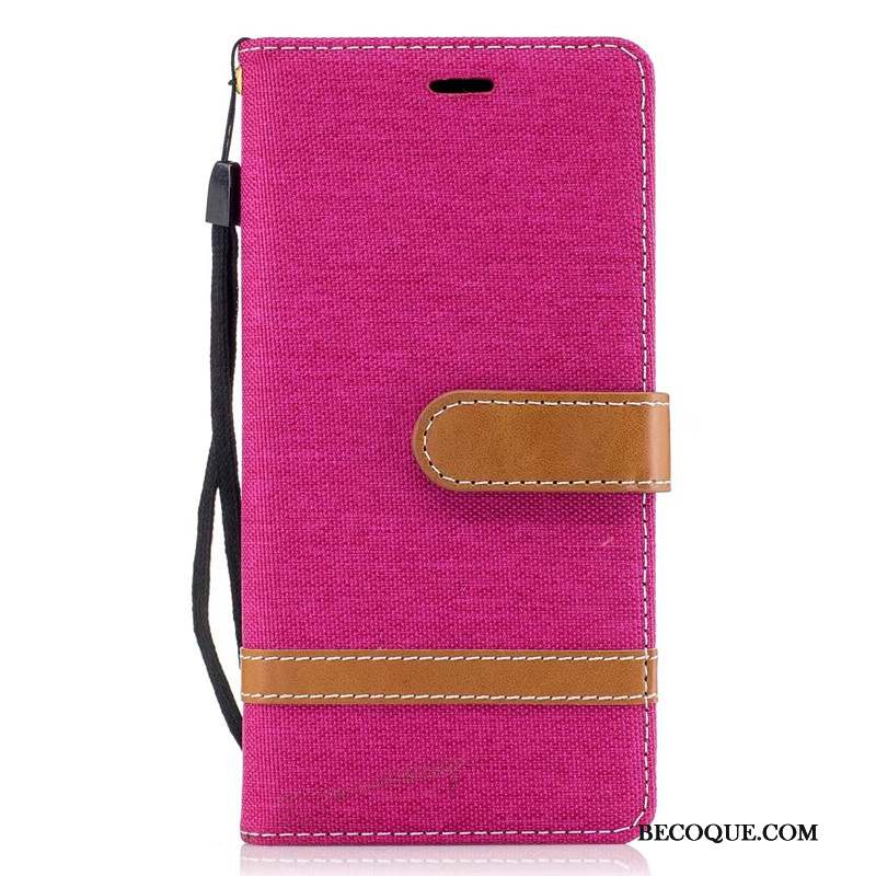 Sony Xperia Xa1 Coque Housse En Denim Protection Rouge Portefeuille Étui En Cuir