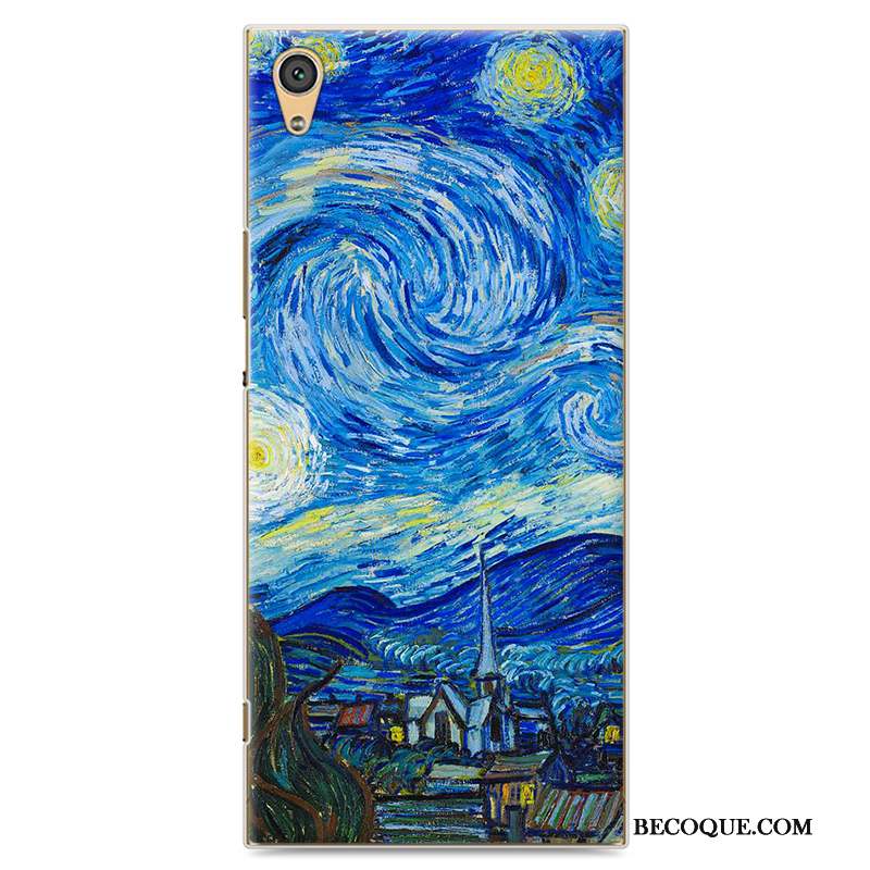 Sony Xperia Xa1 Dessin Animé Peinture Coque De Téléphone Art Bleu Étui