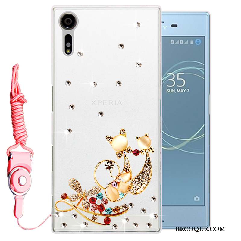 Sony Xperia Xz Strass Fluide Doux Protection Blanc Coque De Téléphone Étui