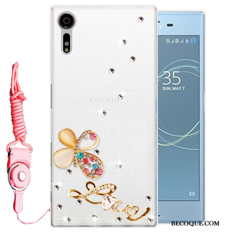 Sony Xperia Xz Strass Fluide Doux Protection Blanc Coque De Téléphone Étui