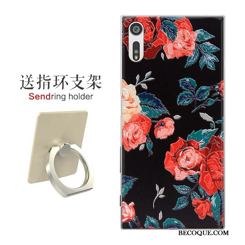 Sony Xperia Xz Étui Fleurs Rose Coque De Téléphone Gaufrage Protection