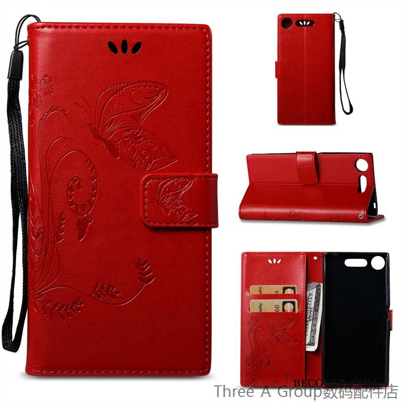 Sony Xperia Xz1 Carte Rouge Étui En Cuir Téléphone Portable Incassable Coque