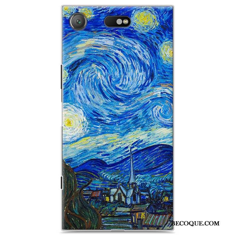 Sony Xperia Xz1 Compact Dessin Animé Coque De Téléphone Peinture Protection Bleu Difficile