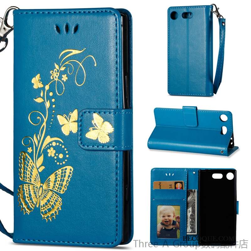 Sony Xperia Xz1 Compact Housse Coque De Téléphone Paon Bleu Étui En Cuir