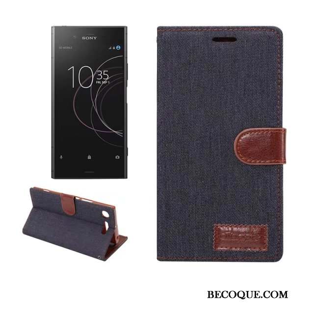 Sony Xperia Xz1 En Denim Protection Téléphone Portable Étui Coque De Téléphone Étui En Cuir