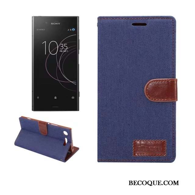 Sony Xperia Xz1 En Denim Protection Téléphone Portable Étui Coque De Téléphone Étui En Cuir