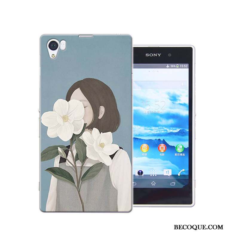 Sony Xperia Z1 Étui Peinture Coque De Téléphone Bleu Protection Difficile