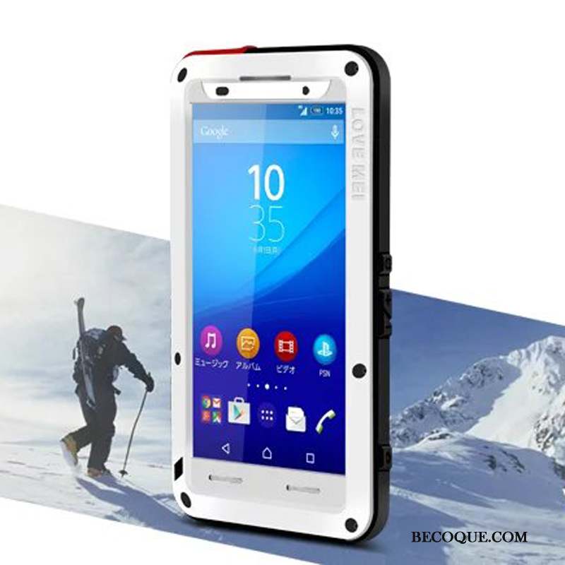 Sony Xperia Z3+ Blanc Étui Métal Protection Silicone Coque De Téléphone