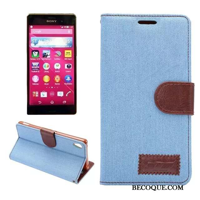 Sony Xperia Z3+ Coque Téléphone Portable Bleu Étui En Cuir Fluide Doux Silicone Tissu